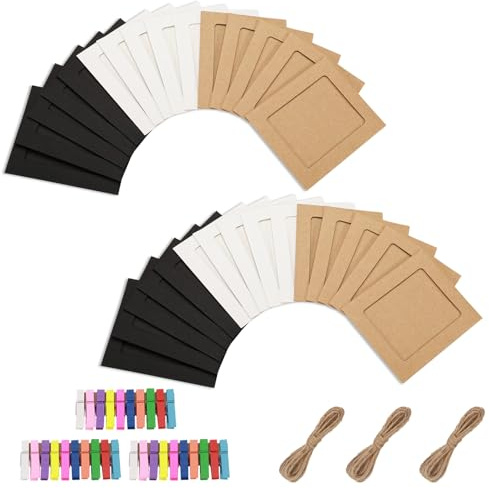 Modixun 30 Stück Papier-Bilderrahmen 7,6 x 10,2 cm, Karton-Bilderrahmen, Fotorahmen mit Clips für Wand, Foto, Banner, Fotogirlande, Display, 7,6 x 10,2 cm