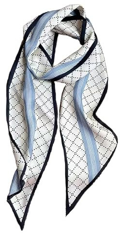 GIMIRO Satin Seidenschal 148 x 13,5 cm Krawatte Double Layer Bund für Blazer, Mantel, Kleid (45# Cream/Blue Unisex)