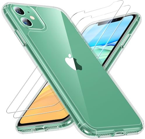 TAURI 3 in 1 Clear for iPhone 11 Case, and 2X HD Screen Protector, [Not-Yellowing] [10 FT Grade Protection] Shockproof Phone Case for iPhone 11 6.1 inch