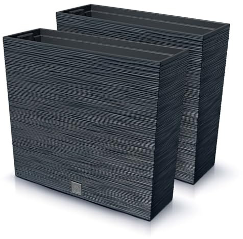 IMJ-Global Furu Case Lot de 2 pots à fleurs rectangulaires en plastique, 58 x 18 x 49,8 cm, pour intérieur extérieur, noir, 44 litres, design moderne