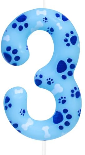 Cxryrzhe 3rd Birthday Candle Dog Paw Number 3 Candle Dog Paw Cake Decoration Birthday Party Supplies Blue Dog Paw Print Themed Cake Topper Decorations for Kids Boy Girl Party Decor Supplies