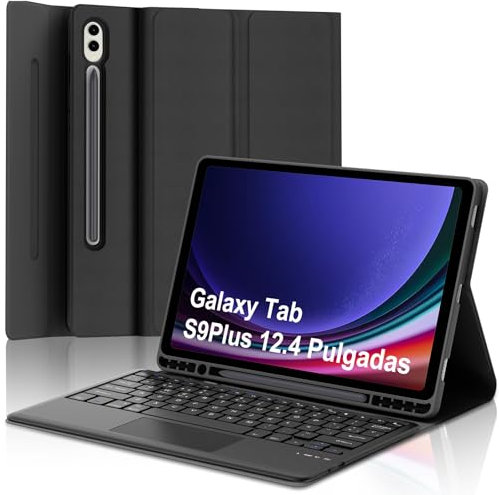 Teclado para Samsung Galaxy Tab S10 Plus 2024 con Touchpad, Funda con Teclado para Samsung S9/S9FE Plus, España Ñ Bluetooth Desmontable Teclado Galaxy Tab S10+/S9+/S9FE+ 12.4 Pulgadas, Negro