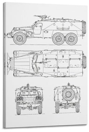 ZLQYHW BTR-152 Militärfahrzeug-Poster, Motiv: gepanzerter Personenträger, dekorative Leinwand, Familienschlafzimmer, Kunstwerk, Bild, Gemälde, 60 x 90 cm