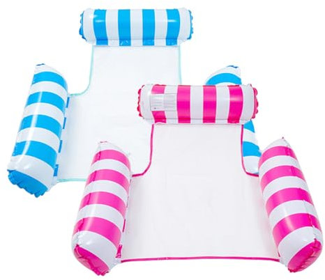 Indimization Inflatable Pool Float adults 2 Pack 4-in-1 Inflatable Water Hammock Swimming Pool Floating Chair Relax in the Swimming Pool, Beach, Bathroom,and Water Lounge Summer Holiday(Pink+Blue)