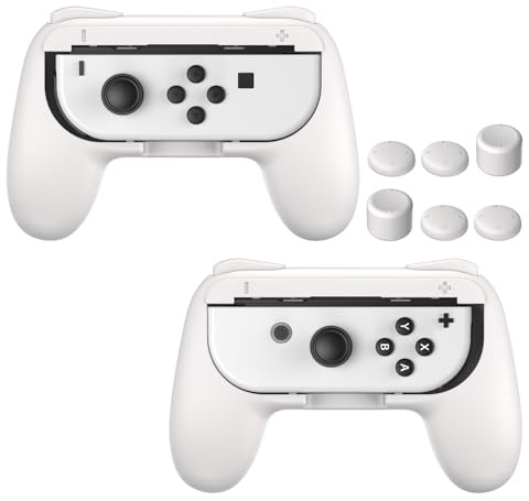 FASTSNAIL Rutschfester Griffe Kompatibel mit Nintendo Switch für JoyCon, Halterung Gaming Controller Kompatibel mit Switch OLED, mit 3 Paar Daumengriffen(2 x Weiß)