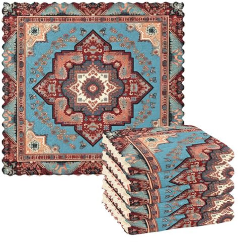 Paños de limpieza de microfibra con diseño de mandala, bohemio, rojo, azteca, azul, flores, reutilizables, para lavar, paquete de 6 paños de cocina suecos, paños de limpieza de microfibra, lavables,