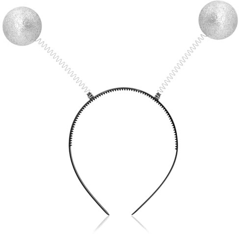 Haarreif in Silber, Halloween Glitzer Alien Haarreif in Silber mit 2 Runden Schwingenden Bällen, Accessoire zu Fasching & Karneval, Haarschmuck für Silvester Neujahr