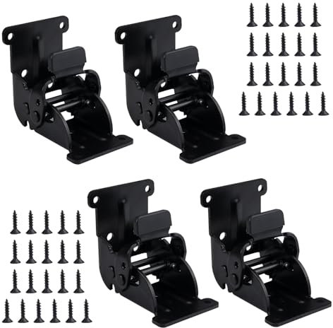 4 Piezas Bisagras Plegables de Mesa Acero Inoxidable 0-180 Grados, con Cerradura, Capacidad de Carga 200KG, con Tornillos, Patas de Mesa Bisagra Plegable para Bancos de Trabajo Mesas Plegables (Negro)