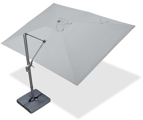 PURPLE LEAF Parasol Déporté 3 × 4 m avec Socle Lestée, Parasol de Jardin Extérieur Toile Imitation Acrylique Protection UPF50+ Inclinable et Rotation à 360°, 8 Baleines Aluminium, Gris clair