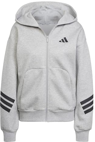 adidas Women's Future Icons Three Stripes Full Zip Hoodie, medium Grey Heather, XS