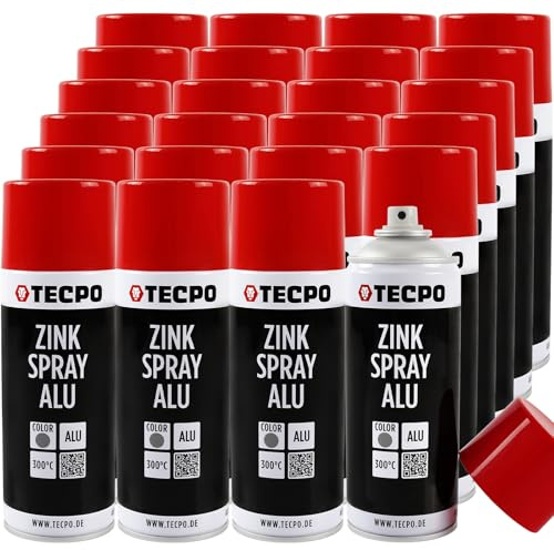 TECPO 24x Zinkspray Metall Alu Hell, 400ml Zink Alu Spray Rostschutzfarbe Korrosionsschutz Rostschutz Beschichtung Grundierung Korrosionsschutzmittel Metallschutzlack