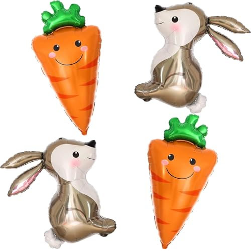 Ostern Luftballon 4 Stück Hase Osterballons, Karotte Folienballon, Tiere Ballons Kinder für Ostern Party Hasen Thema Geburtstag