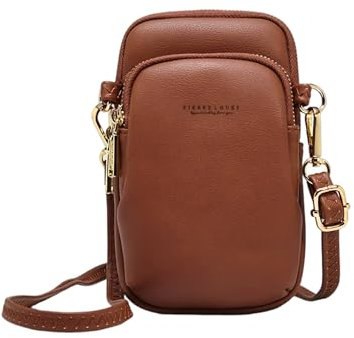 Mabecol Borsa Porta Cellulare Tracolla Donna - Mini Borsa a Tracolla Piccola Borsello Elegante - Borsetta Porta Cellulare da Collo (Marrone)