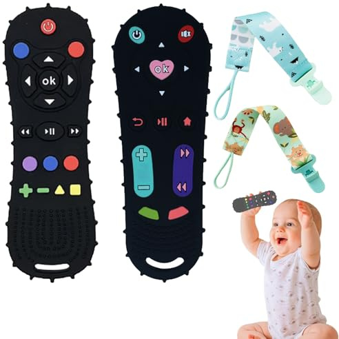 Massaggia Gengive Neonati,Telecomando Giochi Dentizione Neonato,Dentizione Neonati,Telecomando Massaggia Gengive Neonato, Giochino Sensoriale in Silicone,Giocattoli da Masticare (nero2pc)