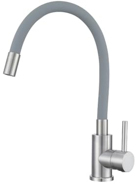 VBChome Küchenarmatur mit flexibler Grau Silikonbrause – Flexibler Wasserhahn mit Einhebelmischer für Spüle – Mischbatterie für Küche modern & leicht zu montieren Gebürstetes Detail