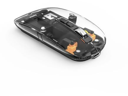 Hama Maus kabellos, wiederaufladbar, Bluetooth/Funk (Multi Device, flach, optische Bluetooth Maus ohne Klickgeräusch, mit Akku, Funkmaus mit 6 Tasten, 800/1200/1600 DPI, KI Assistent) transparent