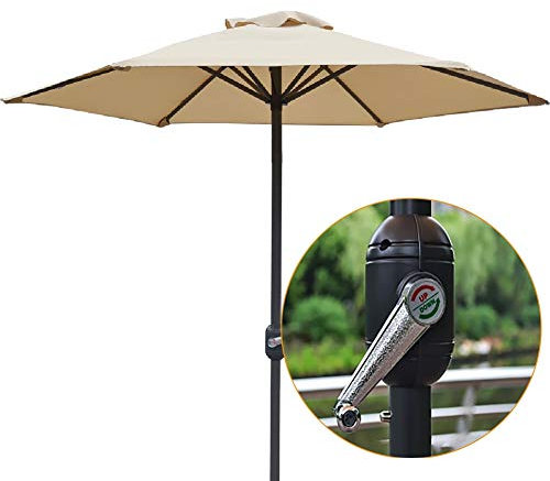 SGKOMN Outdoor Umbrella with Crank, Beige Rainproof Beach Parasols, for Patio Outside Garden Lawn, 2m