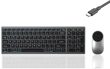 Wireless Bluetooth Rechargeable Keyboard and Mouse Combo. Rechargeable Dual-Mode (Bluetooth 5.0 and 3.0 +2.4G) Multi-Device Silent Mouse for Windows, iPad, Tablet, MacOS,iOS,Android (Grayish Black)