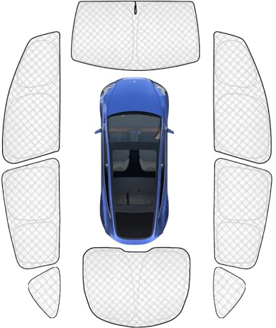 KMF 8pcs Full Thicken Sun Shades for 2025 2026 Tesla Model Y Juniper Accessories, Tesla Y Privacy Car Window Covers for Windshield Side Rear, UV Block and Blackout for Camping Outdoor