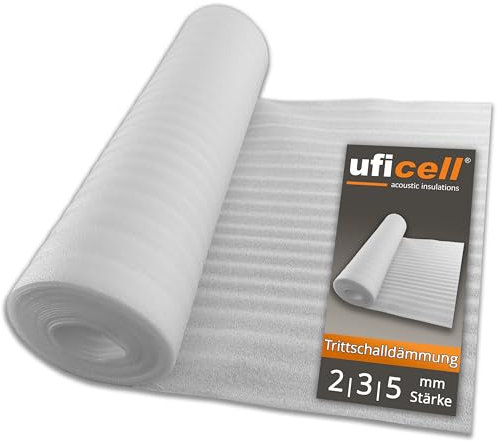 Laminat Trittschalldämmung uficell® ULTRA PE-Schaum - Stärke 5 mm - Trittschalldämmung für Laminat und Parkettböden - Dichte: 20 kg/m² (50 m² | 2 Rolle)