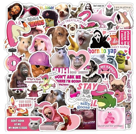 Xanthelle Meme Sticker, 50 Stück Lustige Aufkleber, Cute Katzen Sticker für Erwachsene, Anime & Scrapbook, Pink Waterproof