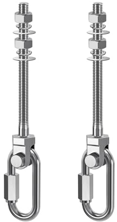 Dolibest 2 ganci per altalena, M10 x 128mm resistenti ganci per amaca con moschettone, vite a vite per sedia, staffa di montaggio girevole per soffitto/travi per corda da yoga/cerchio aereo/sacco da
