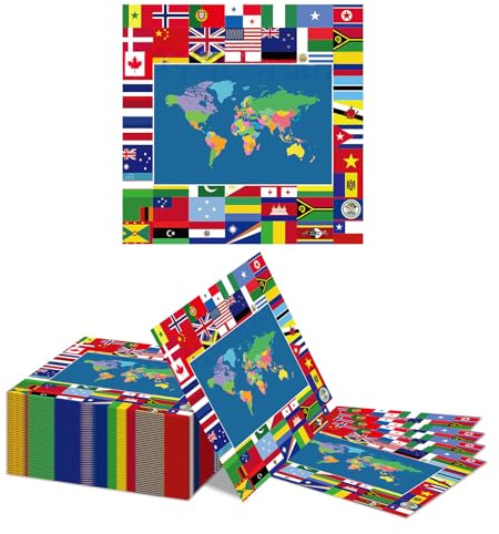 Kotkiddy Weltkarte Geburtstag Servietten 40 Stück 33x33cm Papierservietten Flaggen Der Welt Länderflaggen Weltflaggen Party Deko
