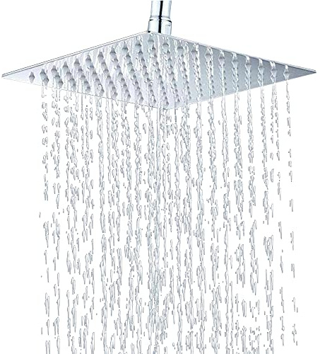 awolsrgiop Pommeau de douche, carré, en acier inoxydable, avec buses autonettoyantes, raccord 3/4 et filtre intégré, rotatif à 360°, 40 x 40 cm, argenté