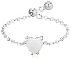Stfery Ring Kettenglieder Verstellbar Platin Damen, Eheringe mit Opal in Herzschliff Echte Goldschmuck