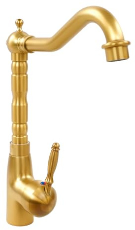 Wasserhahn, 360° Schwenkbar Einhebel Mischbatterie Antik Badarmatur, Kaltes und Heißes Wasser Vorhanden, 29 cm Antikes Messing Retro Hoch Waschtischarmatur, mit 2 Wasserschläuche