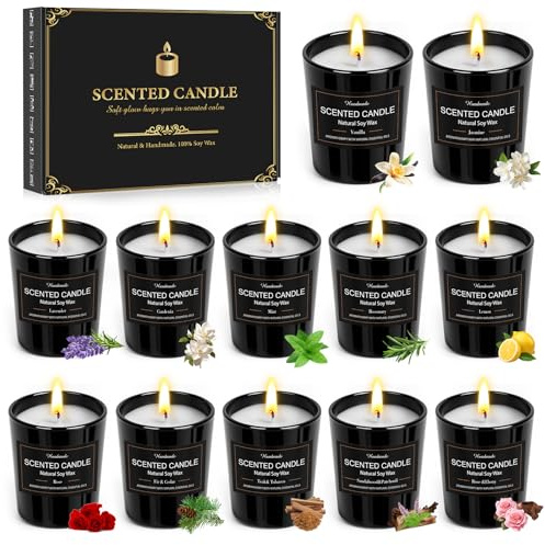 Duftkerzen im Glas, Duftkerze Geschenkset aus 12 Düft Kerze für Frauen | Duftkerze Set mit 180Std Brenndauer & Sojawachs Kleine Geschenke für Frauen Kollegen Geburtstag Muttertag Weihnachten