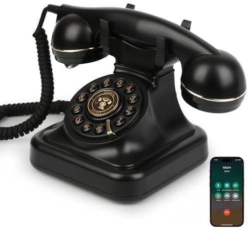 Sangyn Bluetooth Retro Telefon mit Sprachassistent – Bluetooth Festnetztelefon & Handy‑Verbindung für Android & iOS, Drahtloses Retro Home Phone mit Freisprecher, Lautstärkeregelung & USB‑Akku,Schwarz