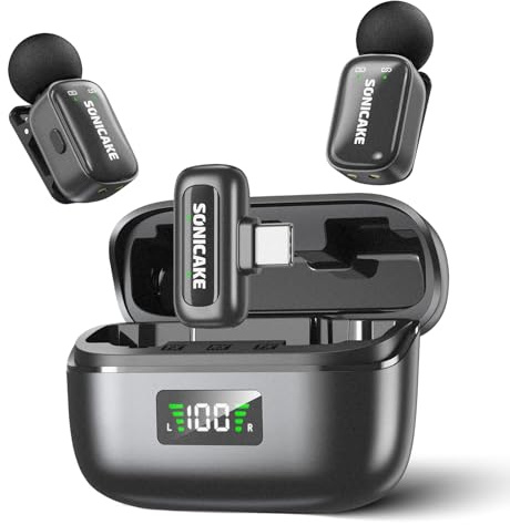 SONICAKE 2 Mini Microfono Wireless Lavalier per iPhone/Android | Tre Livelli Riduzione Rumore, 2,4GHz Microfoni Senza Fili per Video Social, YouTube, Vlog, Streaming e Interviste