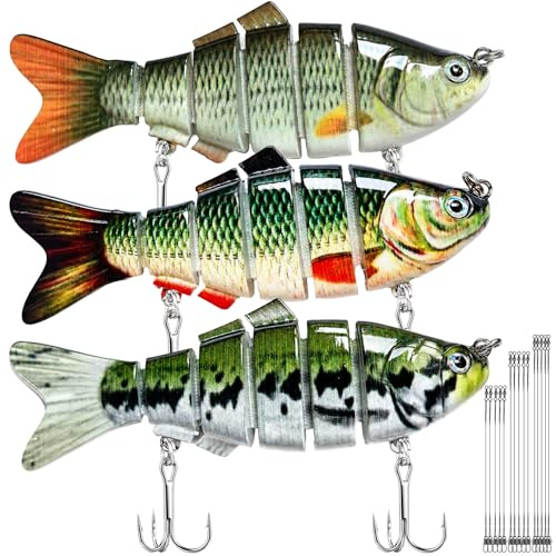 DONQL 3 Stück Hecht Köder Jerkbait mit 15cm 23cm 30cm Drahtspuren | Angelköder Zubehör Mehrgelenkige Schwimmköder, 3D Kunstköder Wobbler mit Haken für Forelle Barsch Zander Süß Salzwasser