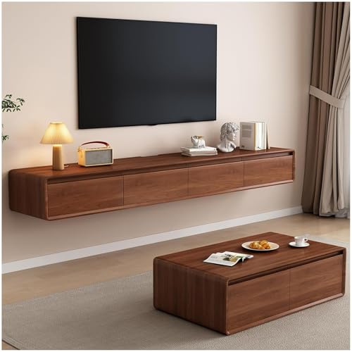 SCYOMSTORE Mobile TV Sospeso In Legno Massello, Con Cassetti E Scomparti, Gestione Cavi Integrata– Credenza A Muro Per Soggiorno, Camera Da Letto, Sala Da Pranzo(BrownB,180cm)