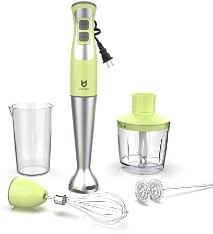 frullatore a immersione, Wancle minipimer 16 velocità 4 in 1, 600W, robot da cucina da 500 ml, misurino da 600 ml, sbattitore, acciaio inox/inossidabile 304 (verde)