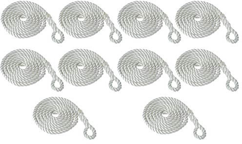 Savage Island 10 Pack 8mm 2.5m Fender Line Rope Tie Boat Yacht Canal Barge - Spliced Loop At One End (White)