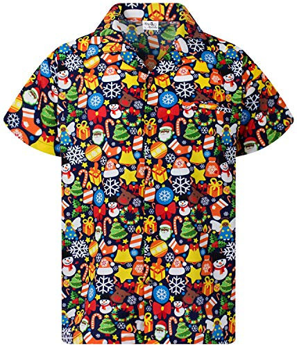 King Kameha Funky-Hawaii-Hemd, Weihnachten, Herren, Kurzarm, Christmas-Allover, Dunkel-Blau, 5XL