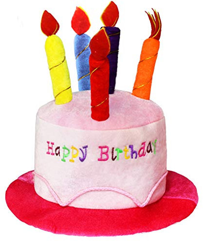 Novelty Place Pink Plüsch Happy Birthday Cake Hut – Unisex Erwachsene Größe Fasching Party Hüte – Perfekt als Party-Gastgeschenke, Kostüm-Zubehör – Kuchen & 5 Bunte Kerzen…