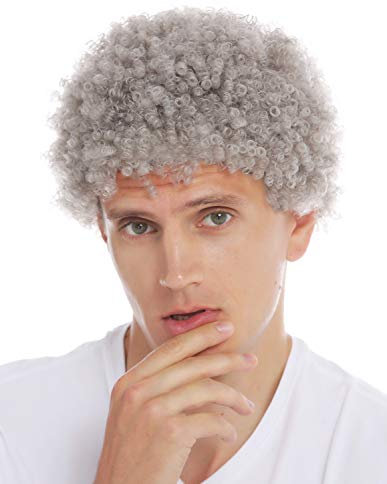 WIG ME UP - MMAS-6M-K686 Perücke Karneval Herren Damen kurzer Afro Kraus gelockt Krauskopf grau