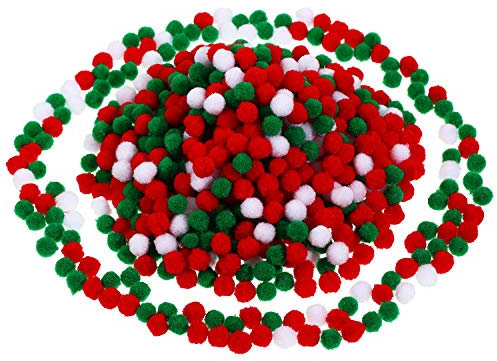 600 Stück Weihnachten Pom Poms Flauschige Pom Balls Mini Hadwerk Pompoms für Weihnachten DIY Party Dekorationen (Rot, Grün und Weiß)