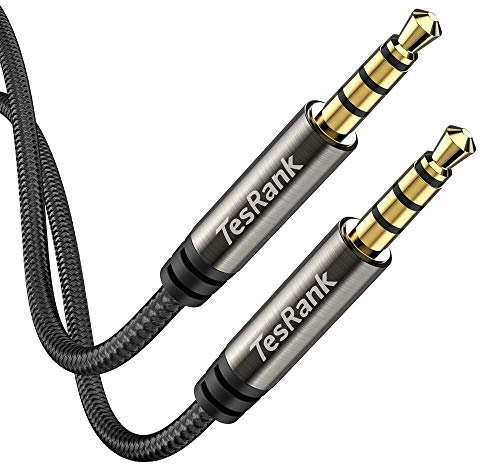 TesRank Cable Audio Auxiliar, Cable Jack 3.5mm Macho Macho 4 Pines TRRS Cable Aux Estéreo Jack Conector Alargador Cable para Móviles,Auricular Diadema,Altavoces,Coche,MP3,Ordenador,Microfóno-1 Metro