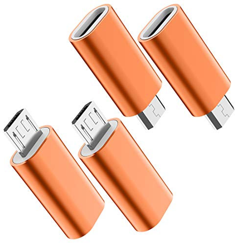 JXMOX USB C to Micro USB Adapter, (4-Pack) Type C Female to Micro USB Male Convert Connector Support Charge Data Sync Compatible with Samsung Galaxy S7/S7 Edge, Nexus 5/6, Micro USB Devices (Orange)