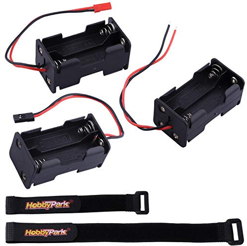 HobbyPark 4 Cell AA Battery Holder Case Box with JR Style Connector, JST Connector, and Wire Leads (3-Pack)