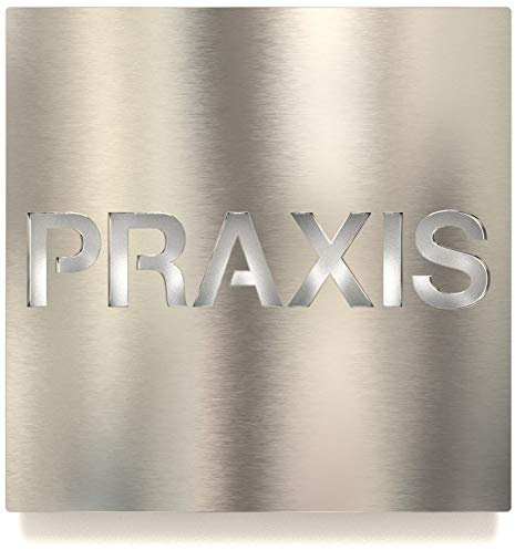 Edelstahl Hinweis-Schild Praxis - selbstklebend & pflegeleicht - Design Piktogramm - Türschild H-69-E