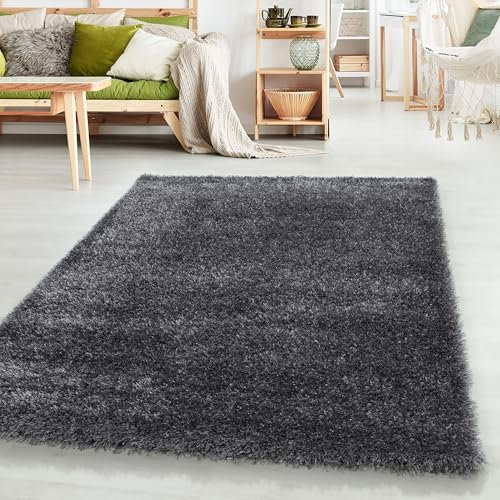HomebyHome Shaggy Teppich Läufer Flur 80x250 cm - 50 mm Florhöhe Hochflor Wohnzimmerteppich Grau Extra Weich und Flauschig - Bettvorleger Teppiche für Schlafzimmer - Waschbarer Küchenläufer - Carpet