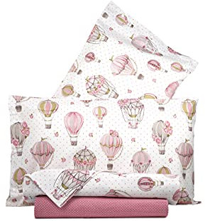 Smart Deco Home Completo letto lenzuola federe letto stampa fantasia 100% Cotone Made in Italy MATRIMONIALE MONGOLFIERE ROSA