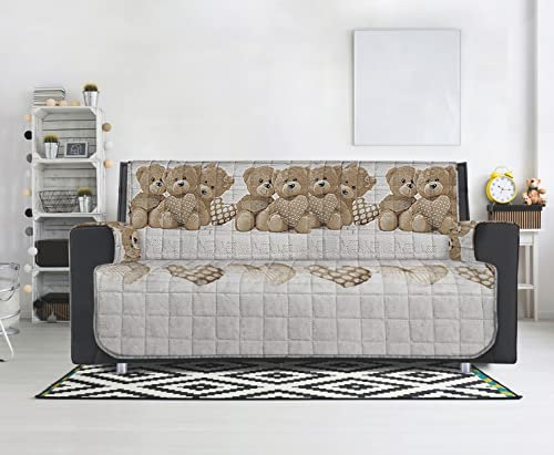 HomeLife Couch Überzug 2 Sitzer - Sofabezug Wasserabweisend, Waschmaschinenfest & mit Antirutsch Beschichtung - Sofa Überzug aus Baumwolle - Teddybären Creme (120-130cm x 55cm)