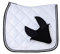 WAGNER Dressur Schabracke mit Fliegenhaube und Strass-Steinen Weiss-SCHWARZ
