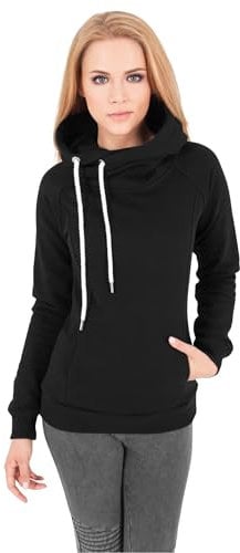 Urban Classics Women's Kapuzenpullover Ladies Raglan High Neck Hoody Pullover Sweater, Schwarz, 3XL